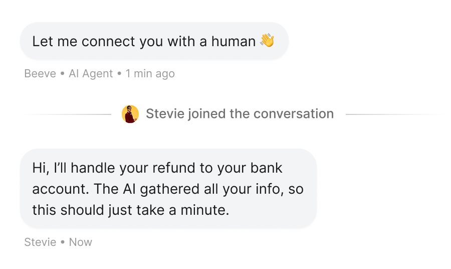 Beeve Changelog: Human handoffs